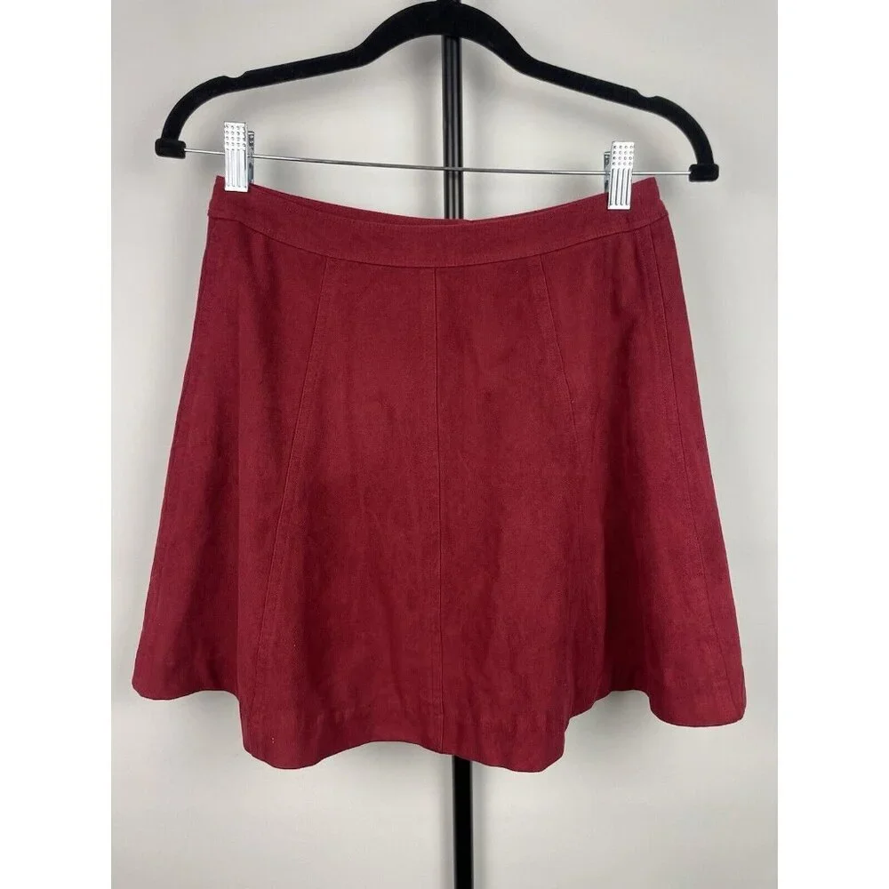 Abercrombie & Fitch Red Faux Suedeβ Snap Button Front Mini A-Line Skirt Size 4 - Picture 5 of 5